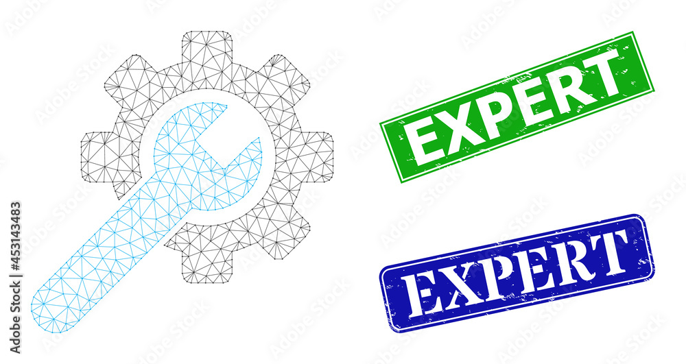 Polygonal service tool image, and Expert blue and green rectangle textured seal imitations. Polygonal carcass image is based on service tool pictogram. Polygonal service tool image, and Expert blue and green rectangle textured seal imitations. Polygonal carcass image is based on service tool pictogram.
