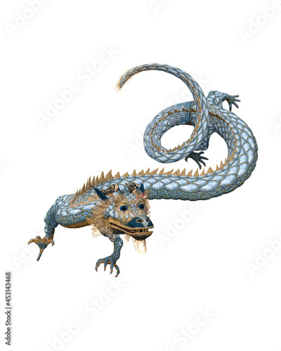3D rendering of a legendary dragon from Chinese mythology isolated on a white background.