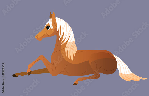 The little pony lay down to rest. Illustration for children. Isolated flat vector illustration.