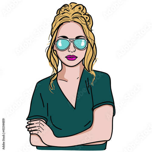 Vector illustration portrait of a blonde girl in sunglasses
