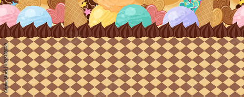 お菓子の世界の風景イラスト_横スクロールゲームの背景_シームレス