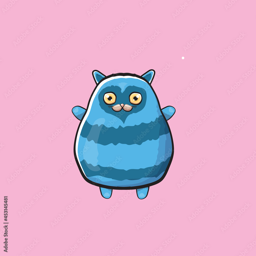 kawaii cute blue cat isolated on pink background. Cartoon happy blue baby kitten with big eyes kawaii cute blue cat isolated on pink background. Cartoon happy blue baby kitten with big eyes