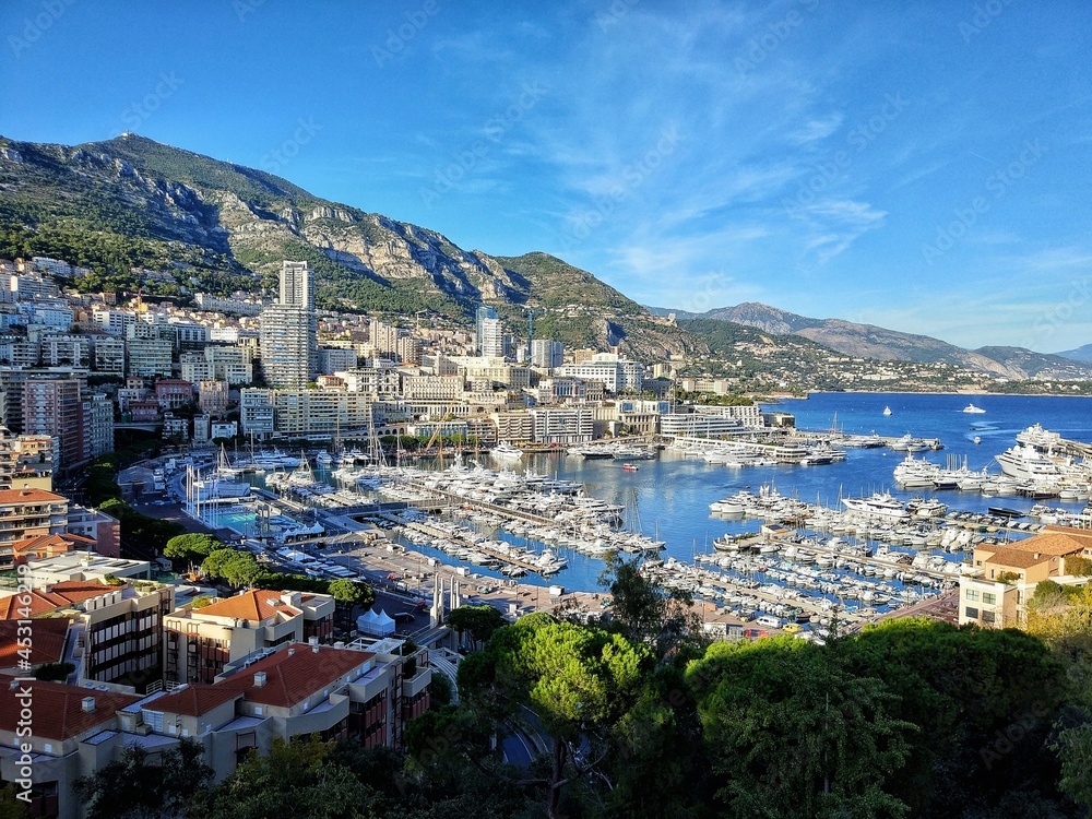 View of the sea coast in the center of Monaco, Europe