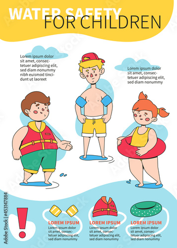 Water safety for children - colorful flat design style poster