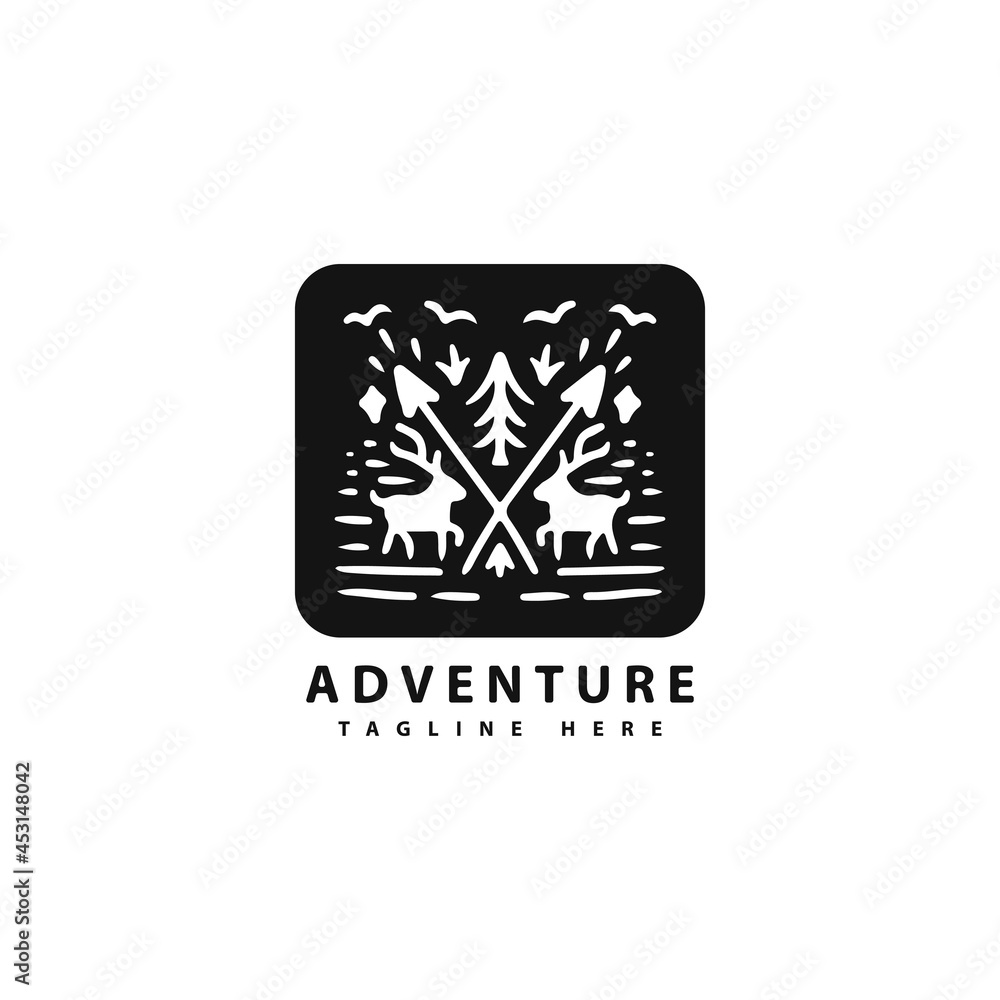 Hipster adventure badge with deer and tree illustration. Vector graphics for t-shirt prints and logo. Hipster adventure badge with deer and tree illustration. Vector graphics for t-shirt prints and logo.