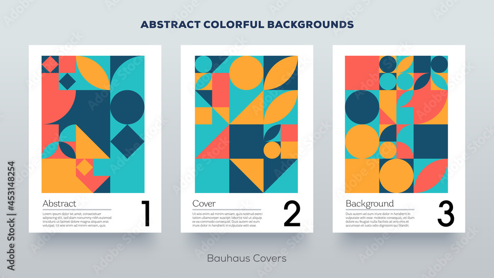 Minimal design covers. Simple geometric colorful Bauhaus pattern. Abstract trendy vintage retro style background. Poster mockup collection created with vector abstract elements. Minimal design covers. Simple geometric colorful Bauhaus pattern. Abstract trendy vintage retro style background. Poster mockup collection created with vector abstract elements.