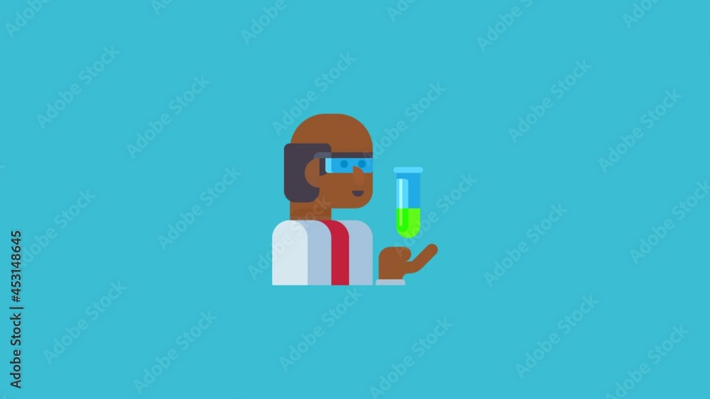 Animacion de un cientifico de piel oscura con la cura para el covid 19 en mano, animacion 2d vectorial Animacion de un cientifico de piel oscura con la cura para el covid 19 en mano, animacion 2d vectorial