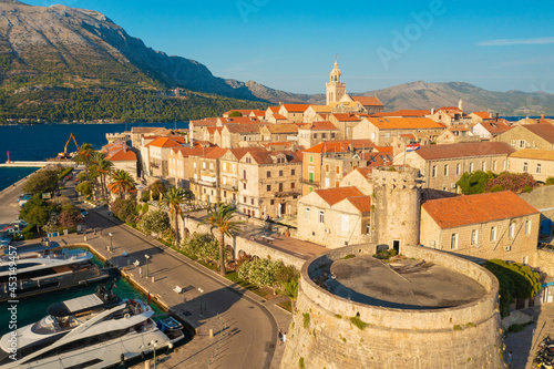 Quadro su tela Aerial view of Korcula town on Korcula island, Adriatic Sea, Croatia