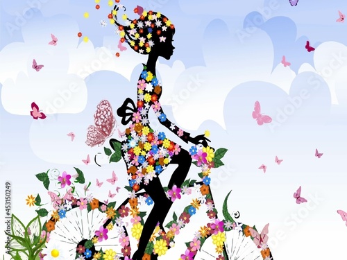 Web on a bicycle a girl in flowers art object poster