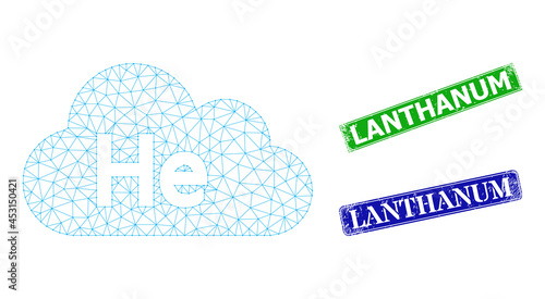 Mesh helium gas image, and Lanthanum blue and green rectangle scratched seal prints. Mesh carcass image is designed with helium gas icon.