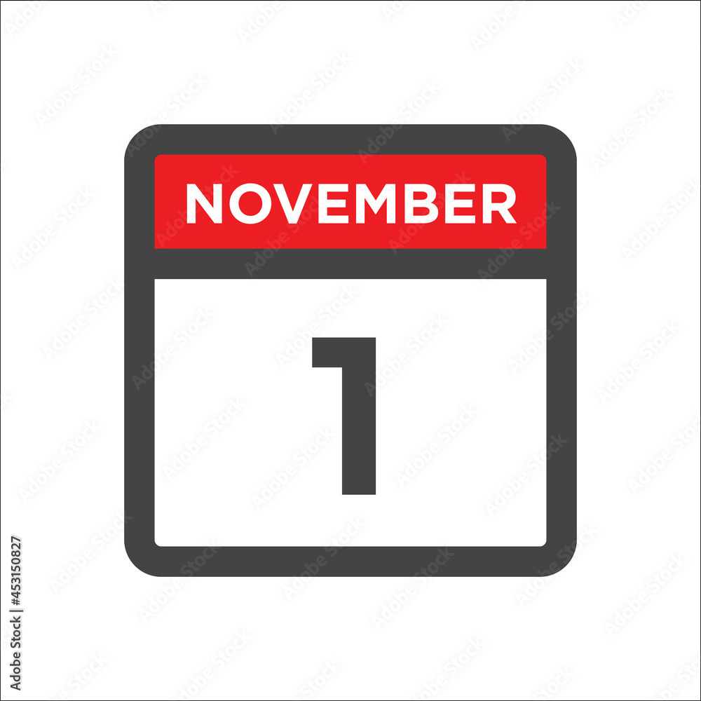November 1 calendar icon with day and month November 1 calendar icon with day and month
