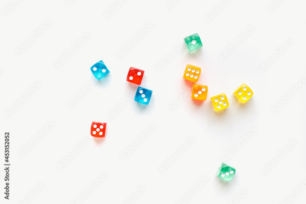 Game of dice. Cubes with numbers. Game cubes. Dice cubes on a white background.