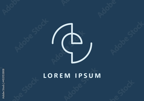 Abstract Initial Letter E Logo. White Radial Line Geometric Infinity Style  isolated on Dark Background. Usable for Business and Technology Logos. Flat Vector Logo Design Template Element.