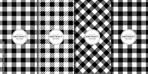 Abstract geometric tartan check seamless pattern set. Buffalo plaid gingham checker black, white. Endless texture with decorative paper, fabric. Vector illustration background