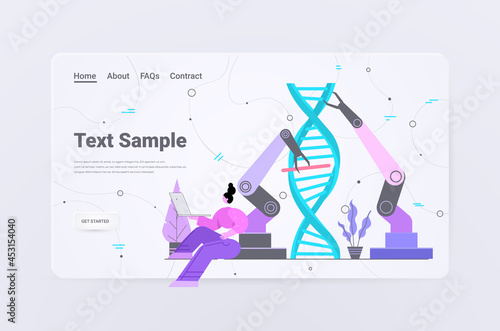 scientist controlling robotic hands working with DNA researcher making experiment in lab DNA testing genetic diagnosis