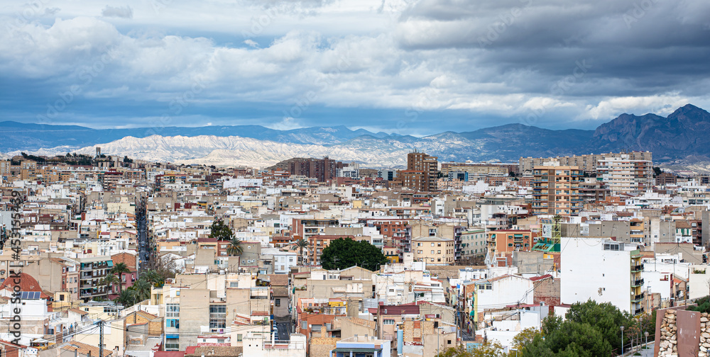 Horizontal view of the city of Alicante on a cloudy day 