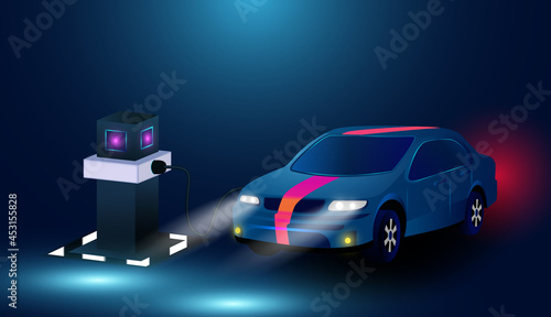Electric car charging station. Electromobile. Abstract electric vehicle future concept in modern technology industries