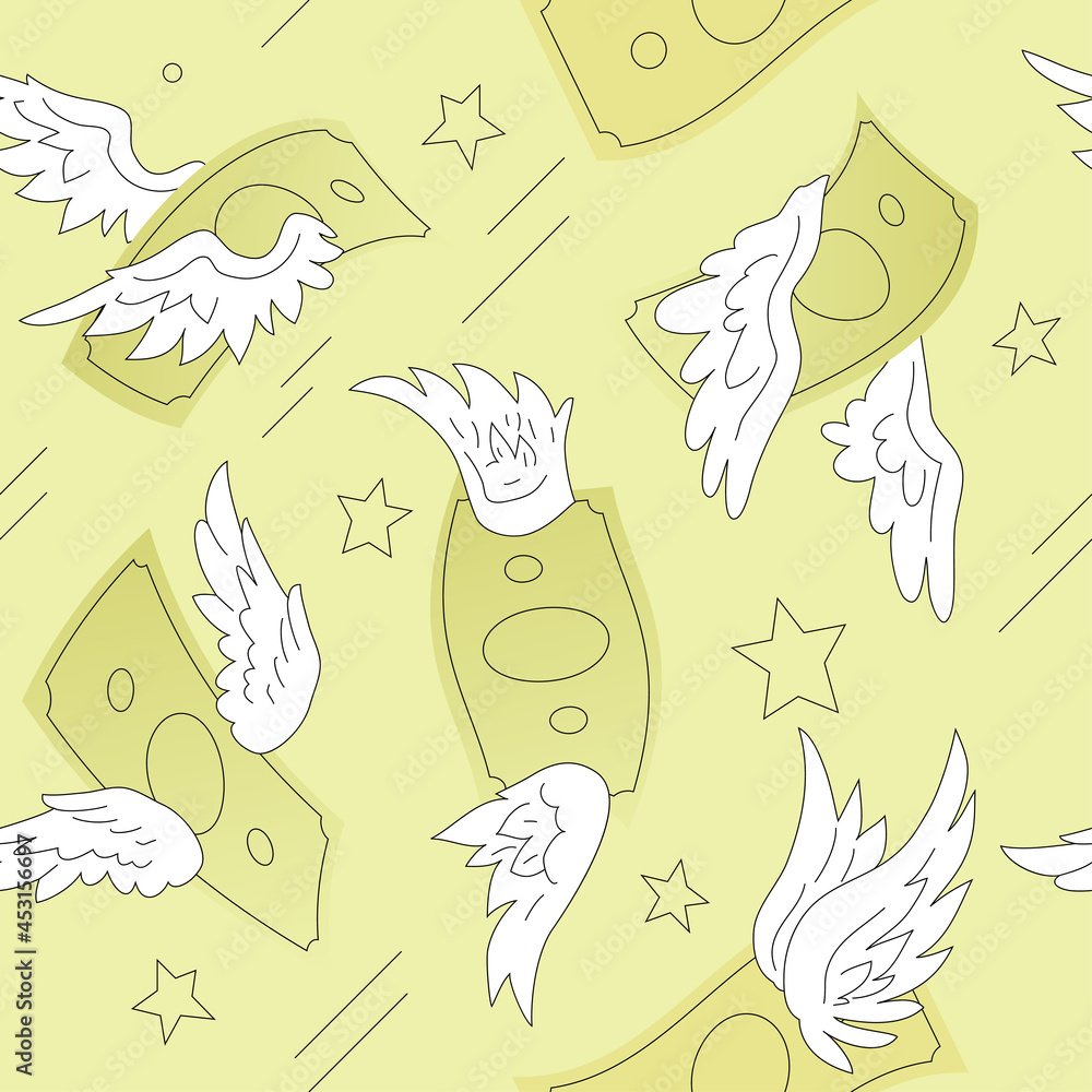 Paper Money With Wings Seamless Pattern Paper Money With Wings Seamless Pattern