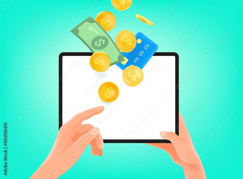 Receiving or send money via modern tablet computer Receiving or send money via modern tablet computer