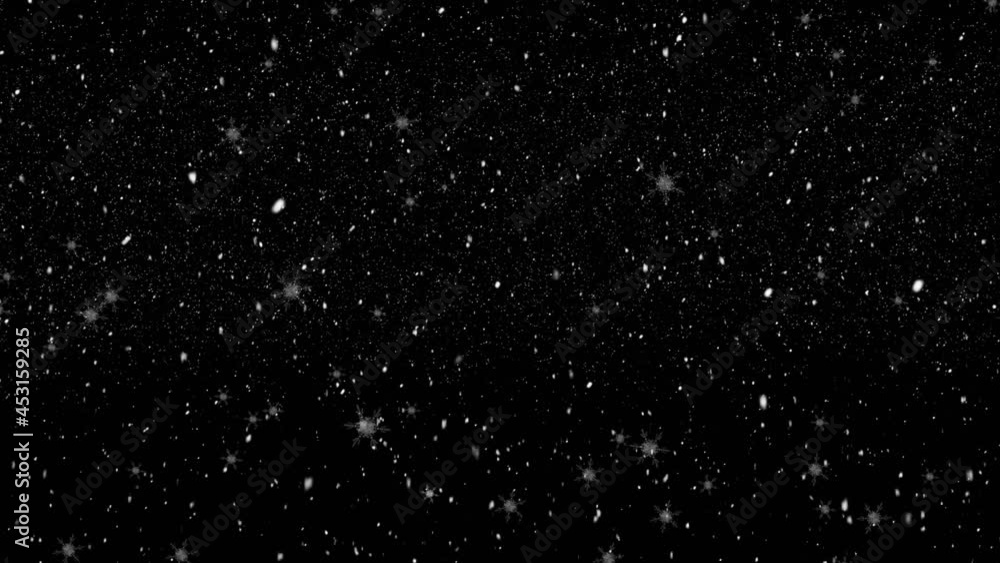 Digital animation of snow falling against black background Digital animation of snow falling against black background