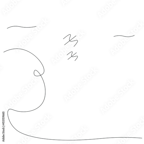 Birds fly line drawing vector illustration