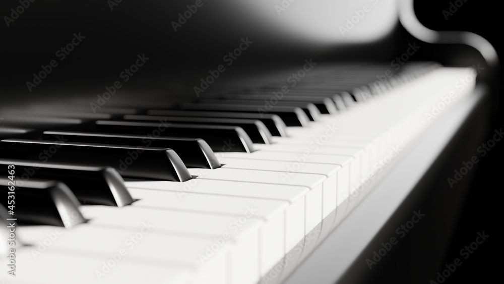 Piano keyboard close up view 3D illustration Piano keyboard close up view 3D illustration