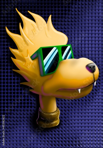 Animal semelhante a um cachorro amarelo usando óculos  photo