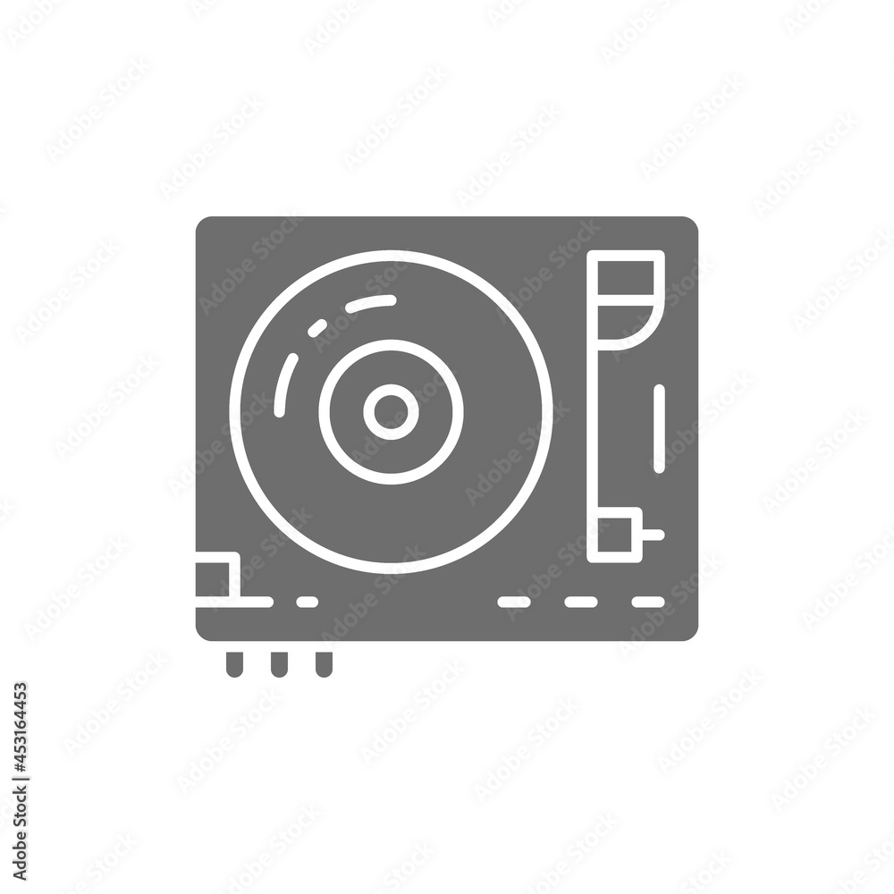 Vinyl turntable, DJ mixer grey icon. Isolated on white background Vinyl turntable, DJ mixer grey icon. Isolated on white background