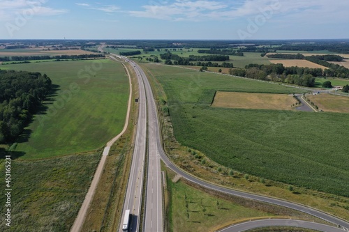 Drone Aerial View of 4-lane Highway Going into Distance