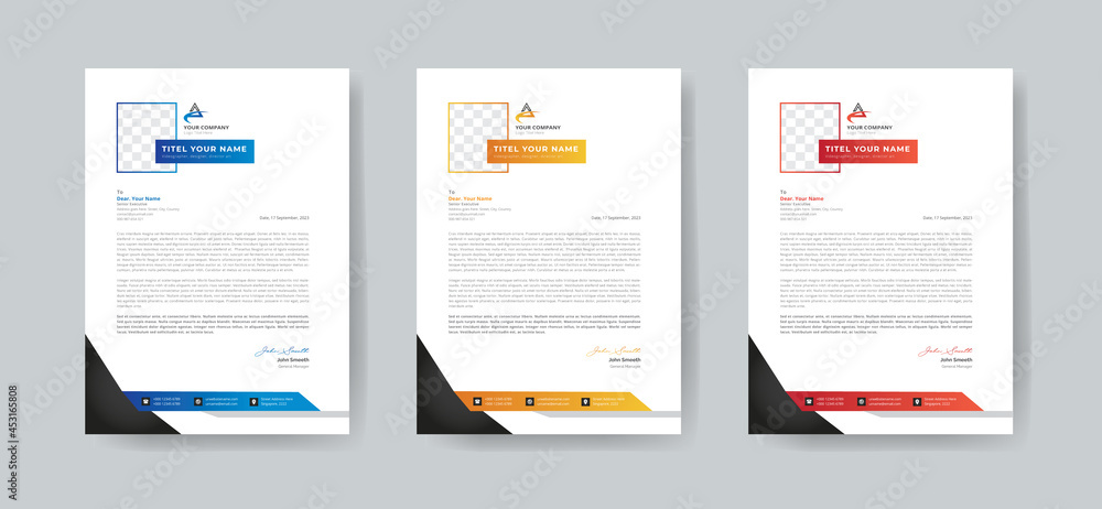 Letterhead Template | Editable Letterhead Design 3 Colorful Accents Template