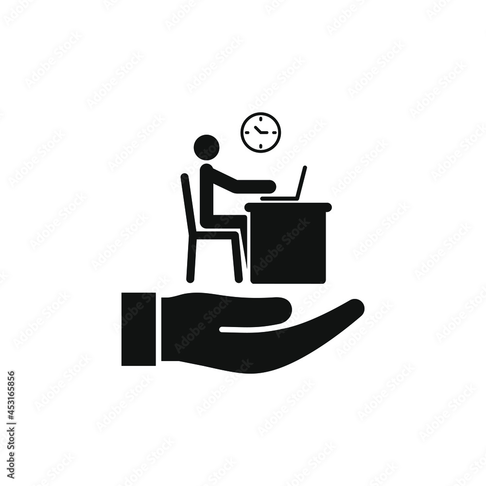 Businessman working on laptop on hand icon flat style isolated on white background. Vector illustration