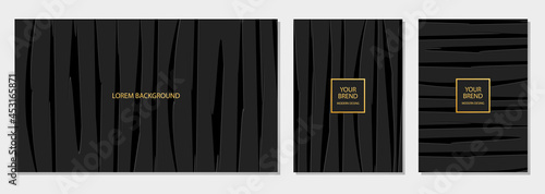 Creative black banner, cover design set, horizontal and vertical vector template. Geometric volumetric convex 3D pattern. Minimalistic ethnic motives.