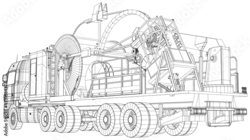 Coiled tubing machine technical wire-frame. EPS10 format. Vector created of 3d.
