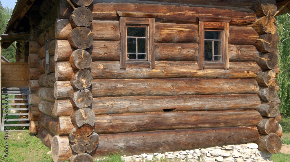 Wooden rural house made of huge logs. This house was built in the second half of the XIX century. The diameter of the logs reaches 80 centimeters (32 inches).