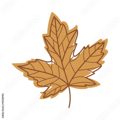 Brown Autumn Maple Leaf with Veins as Seasonal Foliage on Stem Vector Illustration © topvectors