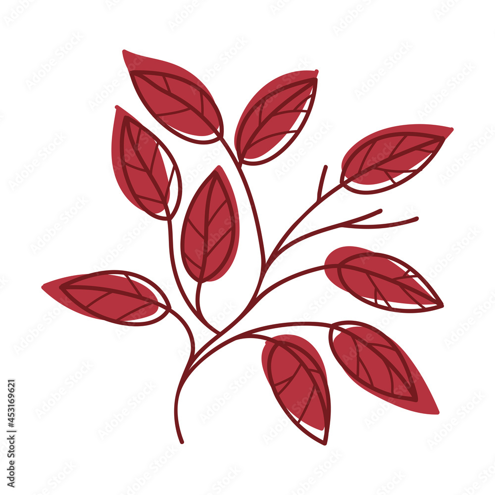 Red Autumn Leaf with Veins as Seasonal Foliage on Stem Vector Illustration Red Autumn Leaf with Veins as Seasonal Foliage on Stem Vector Illustration