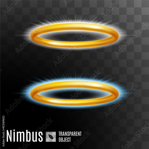 Realistic Angel Halo Rings, Saint Aureole Icon. Holy Golden Circle. Isolated on Transparent Background. Saints Nimbus or Aureole, Glory, a Religious Iconography Symbol of Sacredness