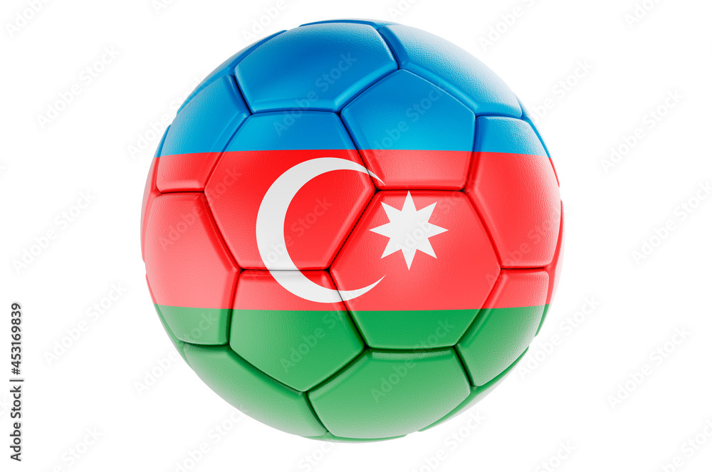 Soccer ball or football ball with Azerbaijani flag, 3D rendering