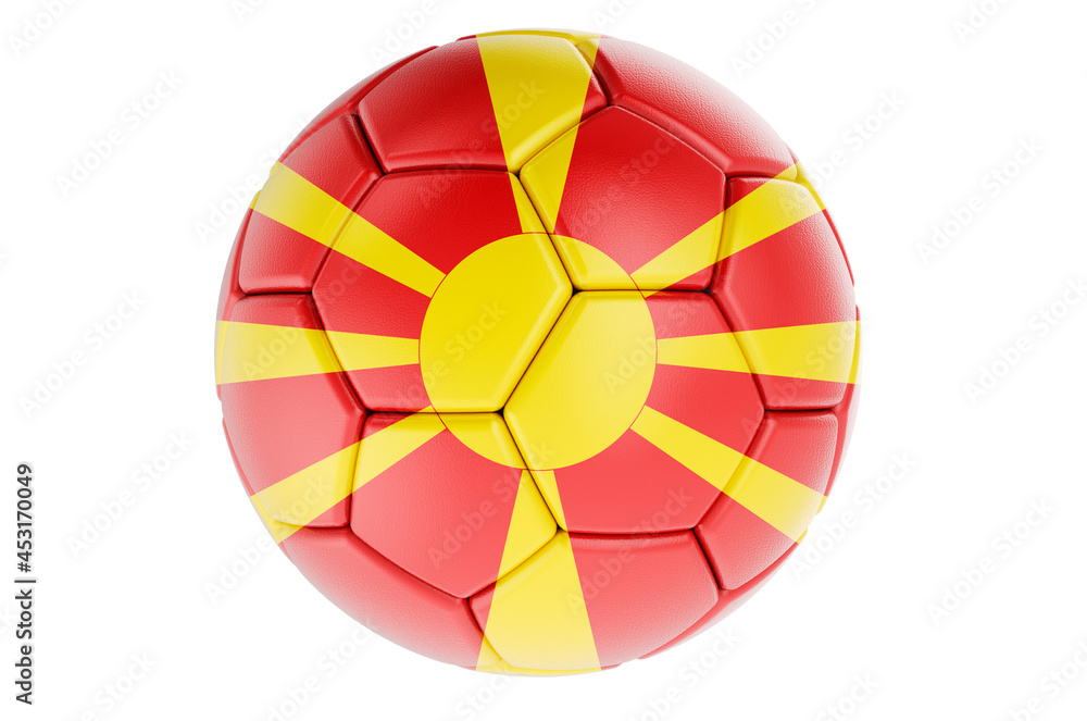 Obraz premium Soccer ball or football ball with Macedonian flag, 3D rendering