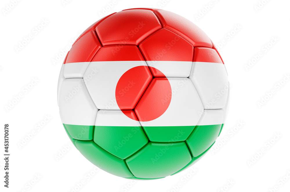 Soccer ball or football ball with Niger flag, 3D rendering Soccer ball or football ball with Niger flag, 3D rendering
