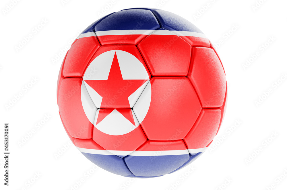 Fototapeta premium Soccer ball or football ball with North Korean flag, 3D rendering