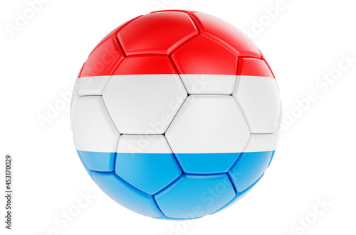 Soccer ball or football ball with Luxembourgish flag, 3D rendering