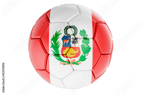Soccer ball or football ball with Peruvian flag  3D rendering
