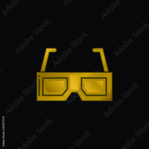 3d Glasses gold plated metalic icon or logo vector