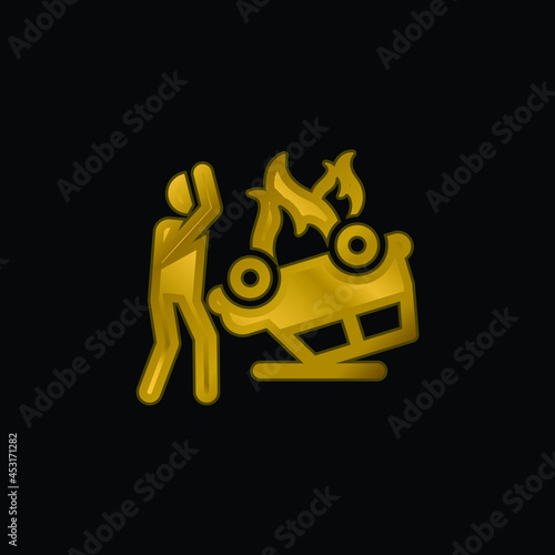 Accident gold plated metalic icon or logo vector