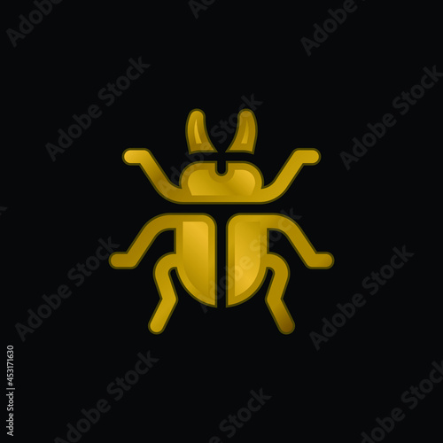 Beetle gold plated metalic icon or logo vector