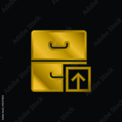 Archive gold plated metalic icon or logo vector