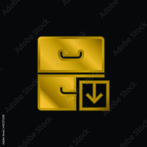 Archive gold plated metalic icon or logo vector