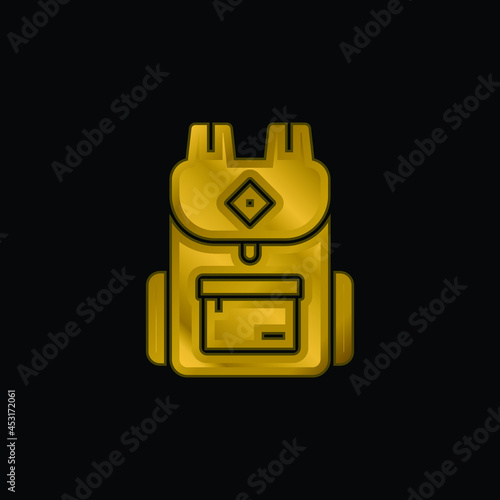 Backpack gold plated metalic icon or logo vector