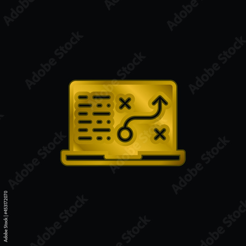 Analytics gold plated metalic icon or logo vector
